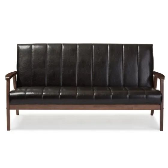 Dark Faux Leather Channel Sofa, 63 In.-Kirkland's Home Flash Sale