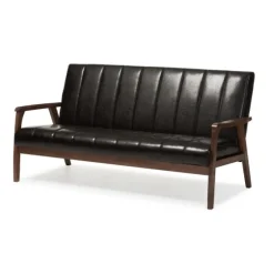 Dark Faux Leather Channel Sofa, 63 In.-Kirkland's Home Flash Sale