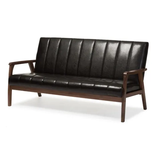 Dark Faux Leather Channel Sofa, 63 In.-Kirkland's Home Flash Sale