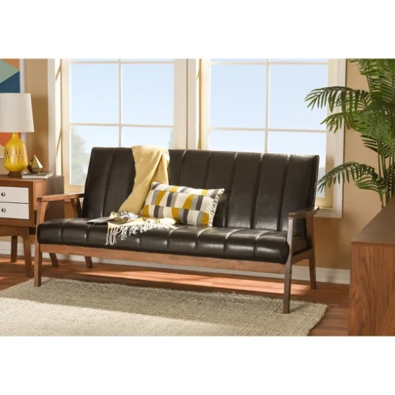 Dark Faux Leather Channel Sofa, 63 In.-Kirkland's Home Flash Sale