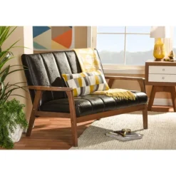 Dark Faux Leather Channel Loveseat, 45 In.-Kirkland's Home Hot