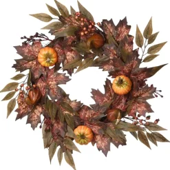 Dark Ivy And Oak Foliage With Pumpkins Wreath-Kirkland's Home Flash Sale