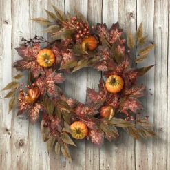 Dark Ivy And Oak Foliage With Pumpkins Wreath-Kirkland's Home Flash Sale