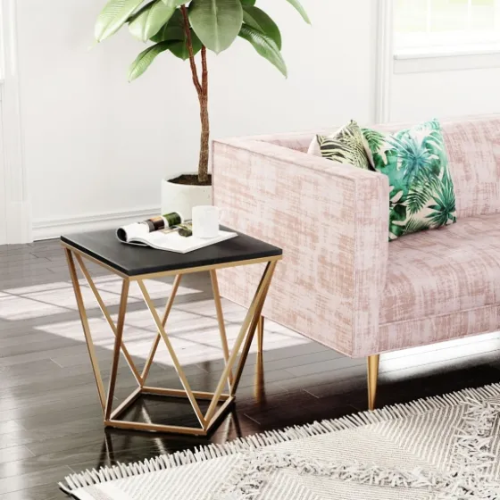Dark Marble And Gold Geometric Accent Table-Kirkland's Home Fashion
