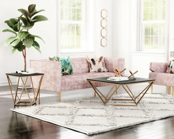 Dark Marble And Gold Geometric Accent Table-Kirkland's Home Fashion