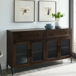Dark Oak Fluted Glass Sideboard Cabinet-Kirkland's Home Sale
