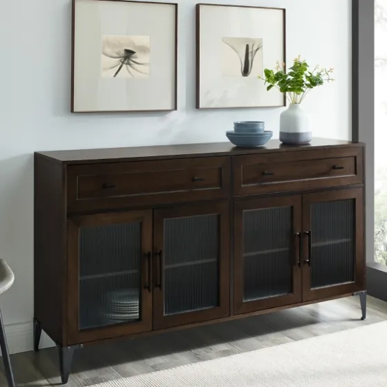 Dark Oak Fluted Glass Sideboard Cabinet-Kirkland's Home Sale