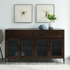 Dark Oak Fluted Glass Sideboard Cabinet-Kirkland's Home Sale