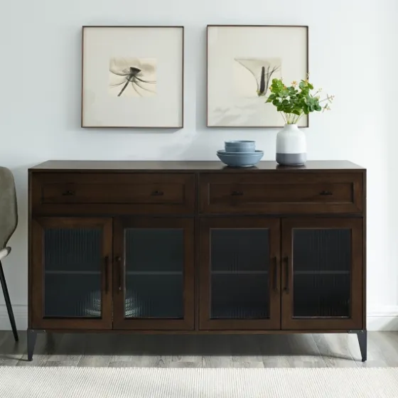 Dark Oak Fluted Glass Sideboard Cabinet-Kirkland's Home Sale