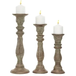 Dark Stained Wood Candle Holders, Set Of 3-Kirkland's Home New