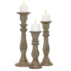Dark Stained Wood Candle Holders, Set Of 3-Kirkland's Home New