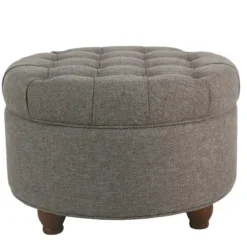 Dark Tufted Round Storage Ottoman-Kirkland's Home Sale