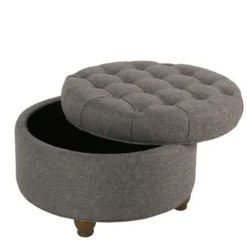 Dark Tufted Round Storage Ottoman-Kirkland's Home Sale