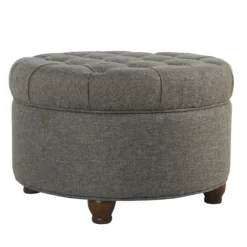 Dark Tufted Round Storage Ottoman-Kirkland's Home Sale