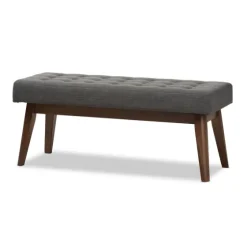 Dark Tufted Walnut Wood Bench-Kirkland's Home Store