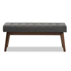 Dark Tufted Walnut Wood Bench-Kirkland's Home Store