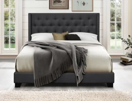 Dark Upholstered Button Tufted Wing Queen Bed-Kirkland's Home Cheap