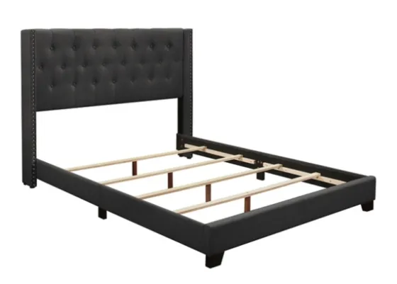 Dark Upholstered Button Tufted Wing King Bed-Kirkland's Home Outlet