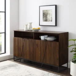 Dark Walnut Angled Door Wooden Sideboard Cabinet-Kirkland's Home Flash Sale
