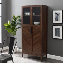Dark Walnut Chevron Wooden Storage Cabinet-Kirkland's Home Sale
