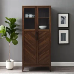 Dark Walnut Chevron Wooden Storage Cabinet-Kirkland's Home Sale