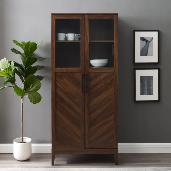 Dark Walnut Chevron Wooden Storage Cabinet-Kirkland's Home Sale