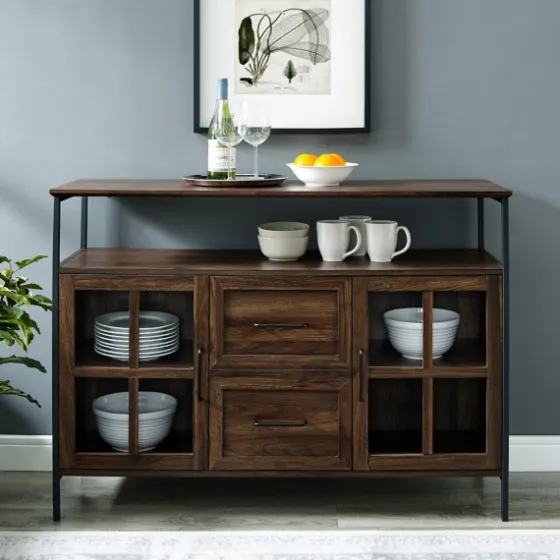 Dark Walnut 3-Door Industrial Sideboard And Buffet-Kirkland's Home Store