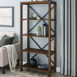 Dark Walnut Farmhouse Metal Bookcase-Kirkland's Home Best