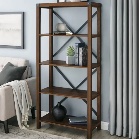 Dark Walnut Farmhouse Metal Bookcase-Kirkland's Home Best