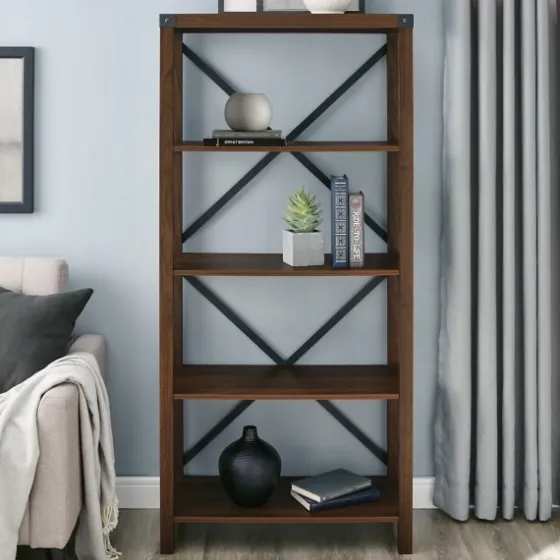 Dark Walnut Farmhouse Metal Bookcase-Kirkland's Home Best