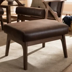 Dark Walnut Faux Leather Ottoman-Kirkland's Home Best