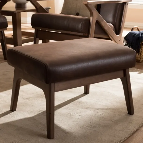 Dark Walnut Faux Leather Ottoman-Kirkland's Home Best