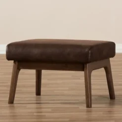 Dark Walnut Faux Leather Ottoman-Kirkland's Home Best