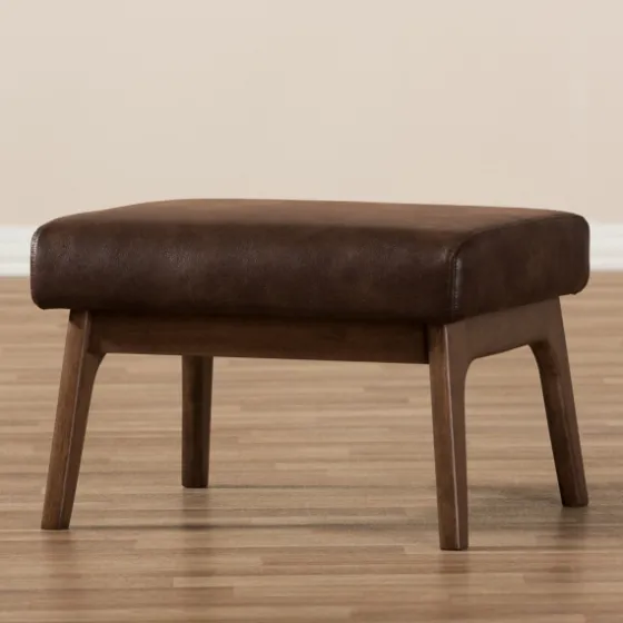 Dark Walnut Faux Leather Ottoman-Kirkland's Home Best