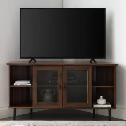 Dark Walnut Glass Door Corner Tv Stand-Kirkland's Home Online