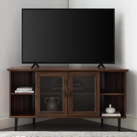 Dark Walnut Glass Door Corner Tv Stand-Kirkland's Home Online