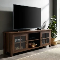 Dark Walnut Glass Door Tv Stand-Kirkland's Home Hot