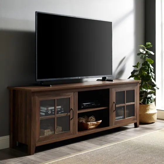 Dark Walnut Glass Door Tv Stand-Kirkland's Home Hot