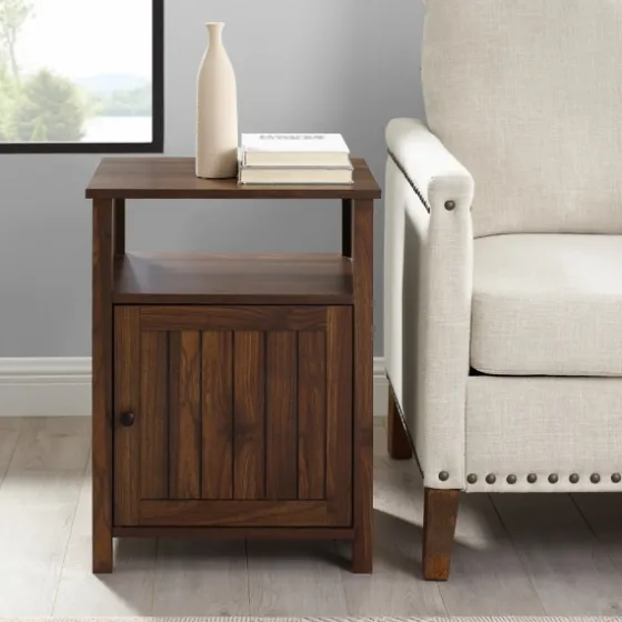 Dark Walnut Grooved Door Side Table-Kirkland's Home Flash Sale