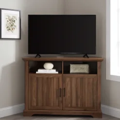 Dark Walnut Grooved Door Corner Tv Stand-Kirkland's Home Cheap
