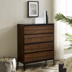 Dark Walnut Midcentury Four-Drawer Chest-Kirkland's Home Fashion