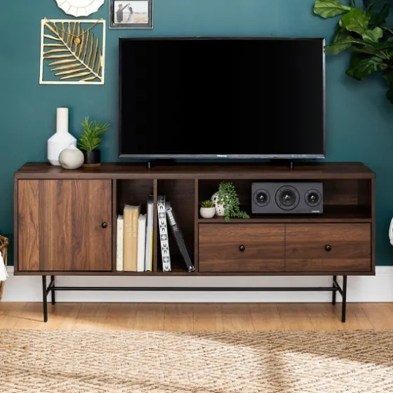 Dark Walnut Modern Record Storage Tv Stand-Kirkland's Home Clearance