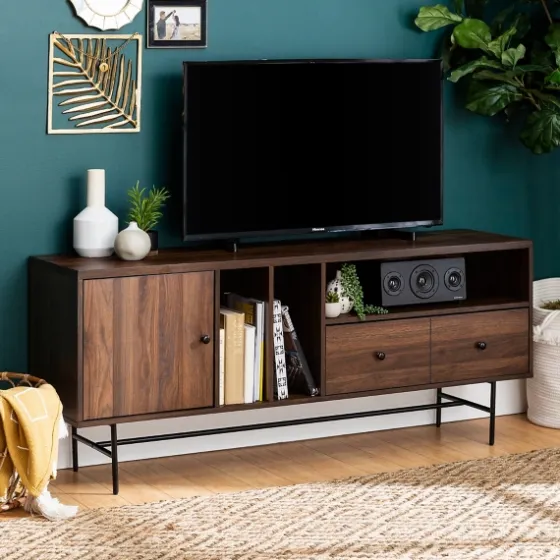 Dark Walnut Modern Record Storage Tv Stand-Kirkland's Home Clearance