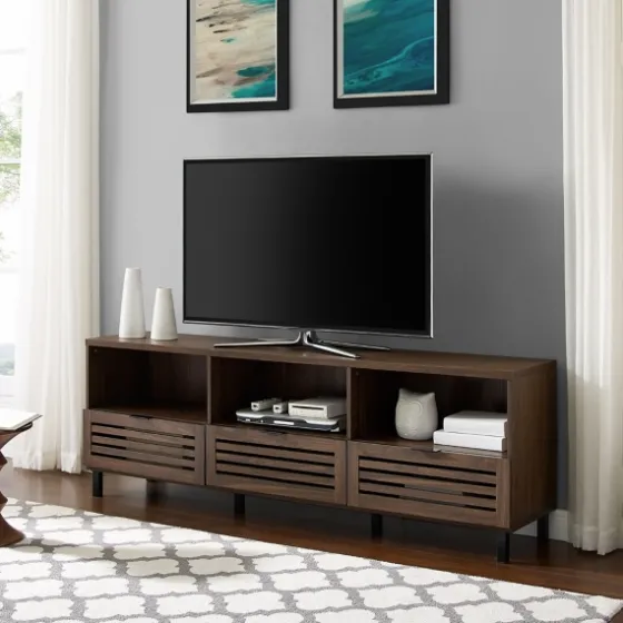 Dark Walnut Rustic Slat Door Tv Stand, 70 In.-Kirkland's Home Best