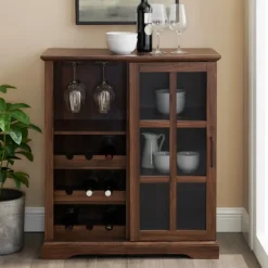 Dark Walnut Sliding Glass Door Bar Cabinet-Kirkland's Home Fashion