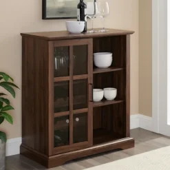 Dark Walnut Sliding Glass Door Bar Cabinet-Kirkland's Home Fashion