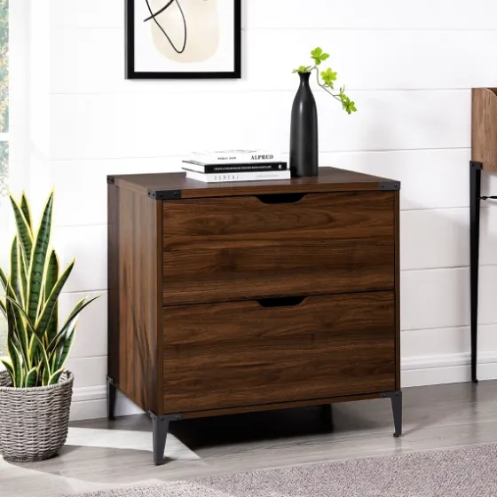 Dark Walnut Wood And Iron Accent Filing Cabinet-Kirkland's Home Cheap