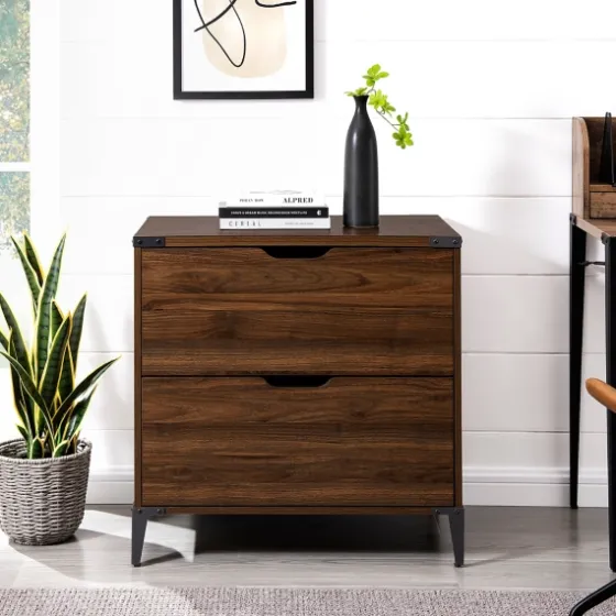 Dark Walnut Wood And Iron Accent Filing Cabinet-Kirkland's Home Cheap