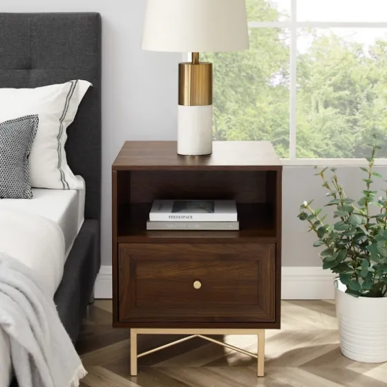 Dark Walnut Wood Open Cubby Nightstand-Kirkland's Home Cheap