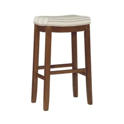 Dark Wood Bar Stool With Striped Cushion-Kirkland's Home Store